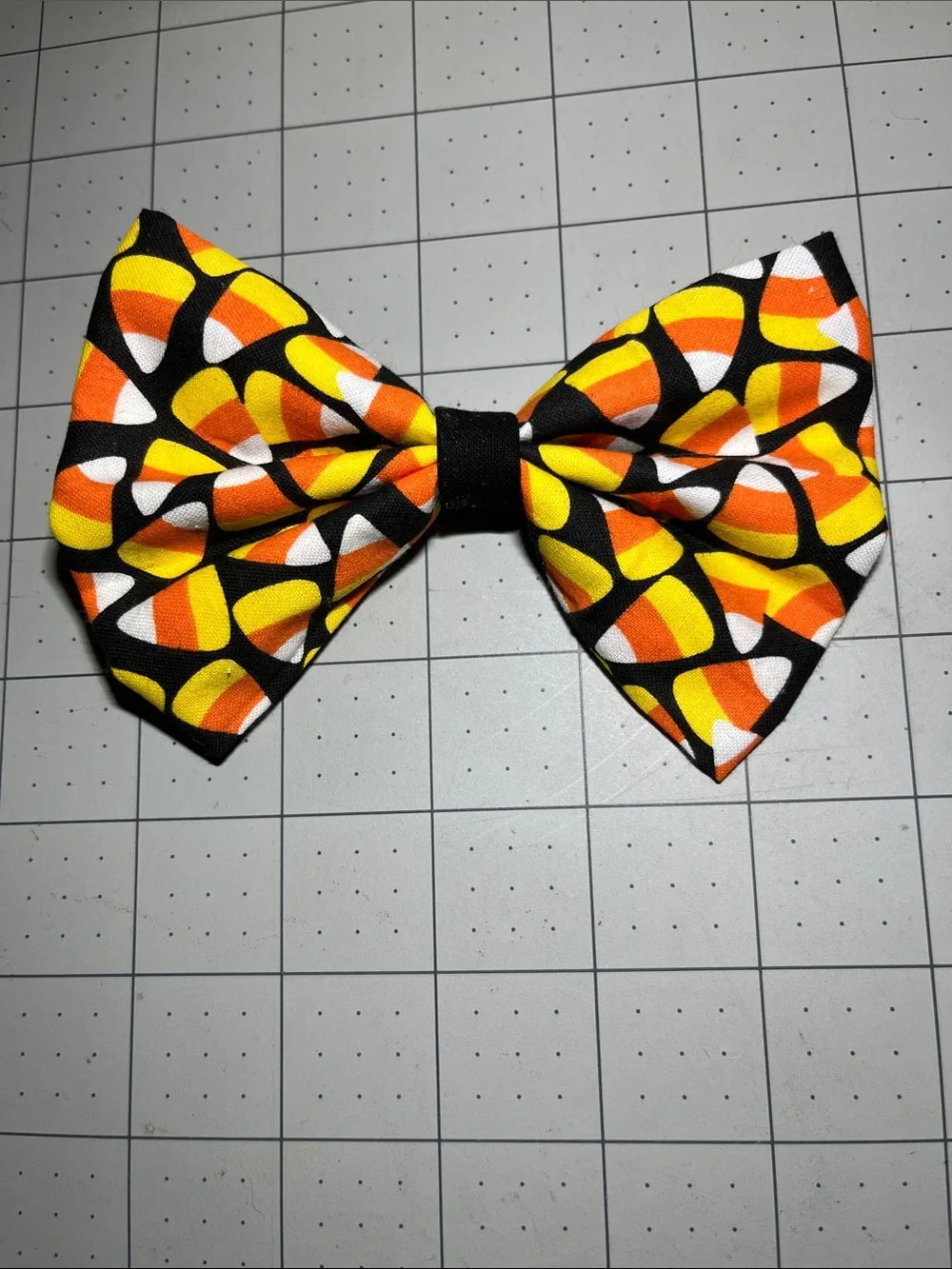 Kids Candy Corn Print Hair Bow - Black, Orange & Yellow